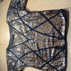 Express Black and Gold Sequin Women's Blouse